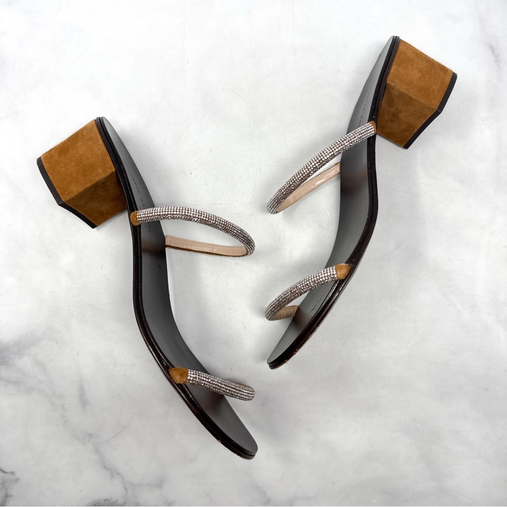 Giuseppe Zanotti Suede Rhinestone Minimalist Mule Sandal Heels Brown 40 - Picture 6 of 14